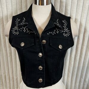 Vintage wanted embellished cropped denim vest size small